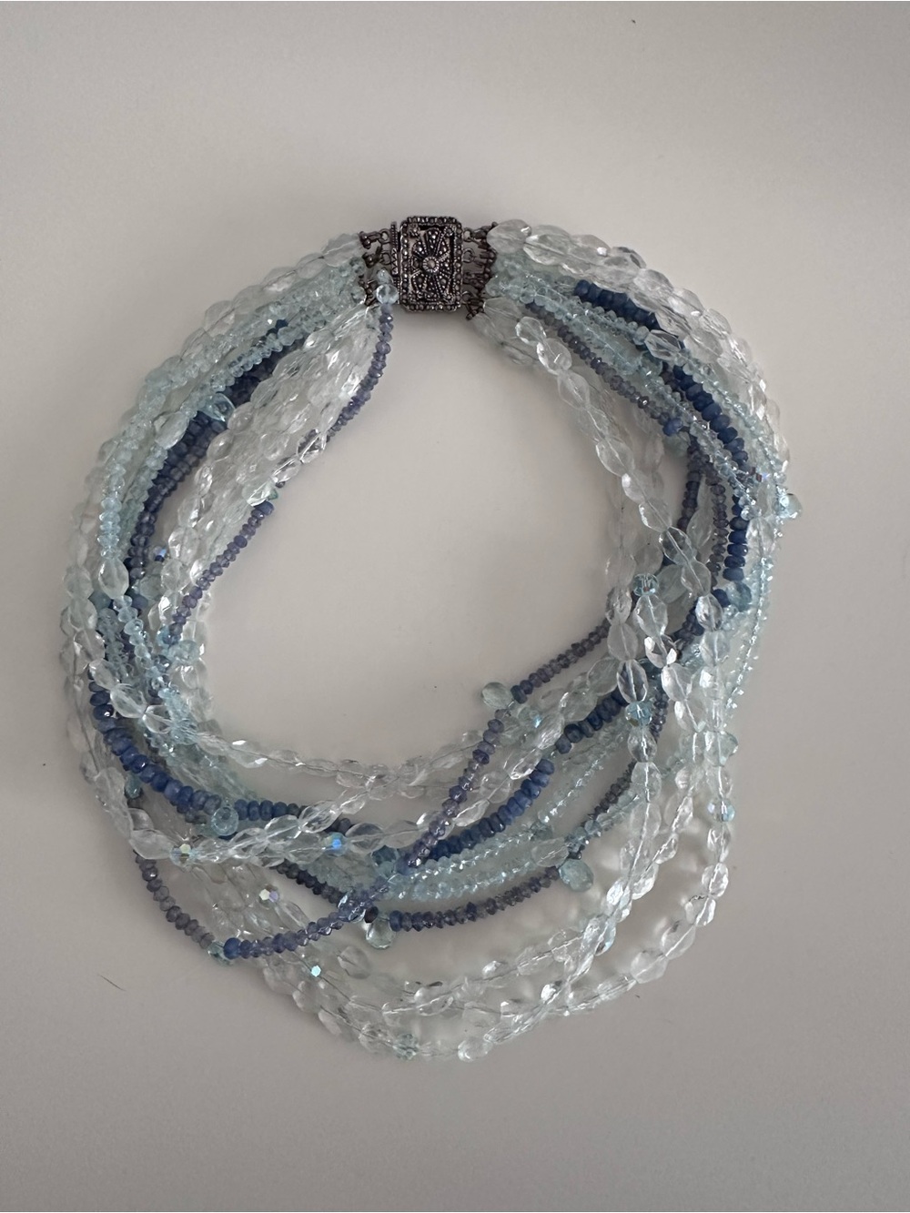 Layered Light Blue & Navy Beaded Choker Necklace